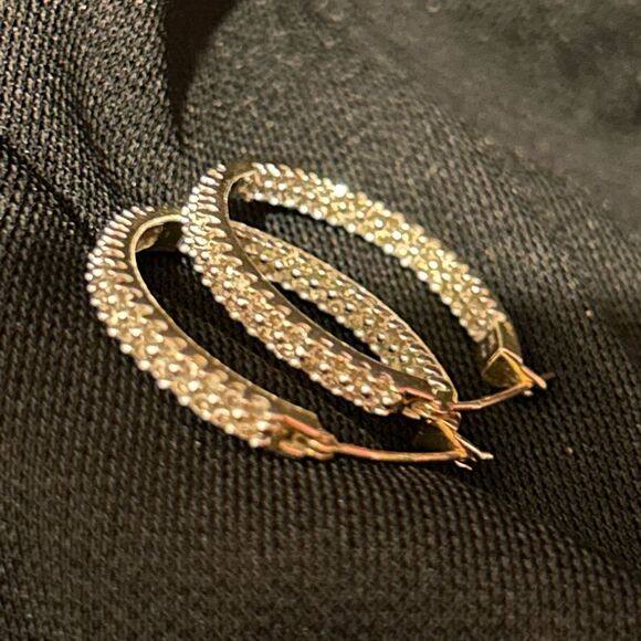 Genuine 1 Carat Natural Diamond Inside Out Hoop Earrings 14k Yellow Gold - Picture 3 of 13